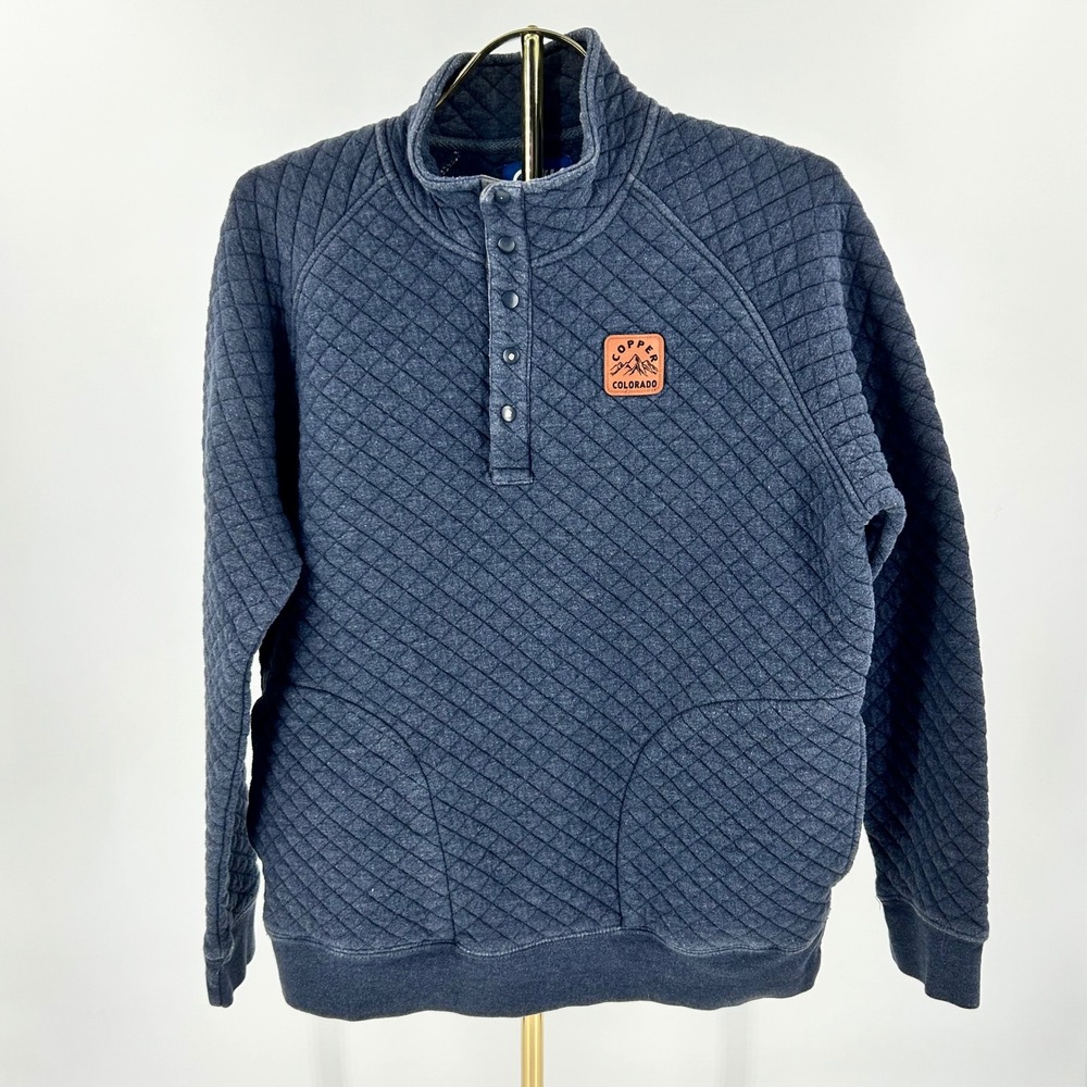 Blue 84 Men Quilted Pullover Sweatshirt Blue Copper Colorado Snap Mock Neck L